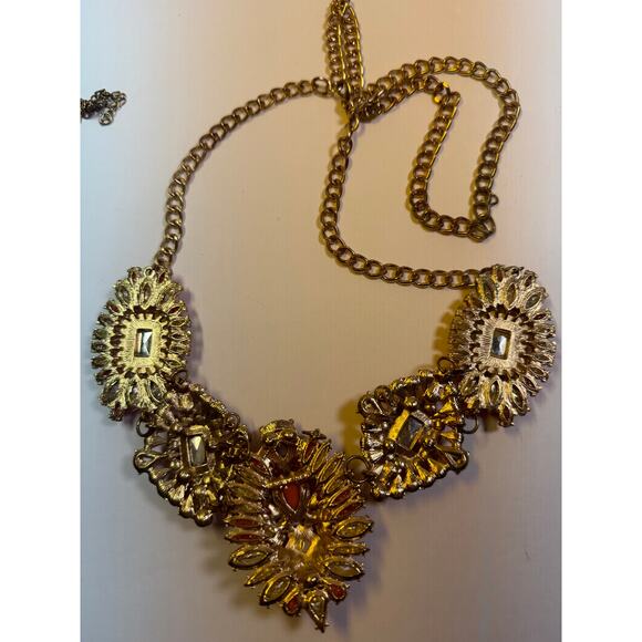 3 pink coral statement bib flower floral bling enamel necklaces bundle lot - Picture 14 of 16